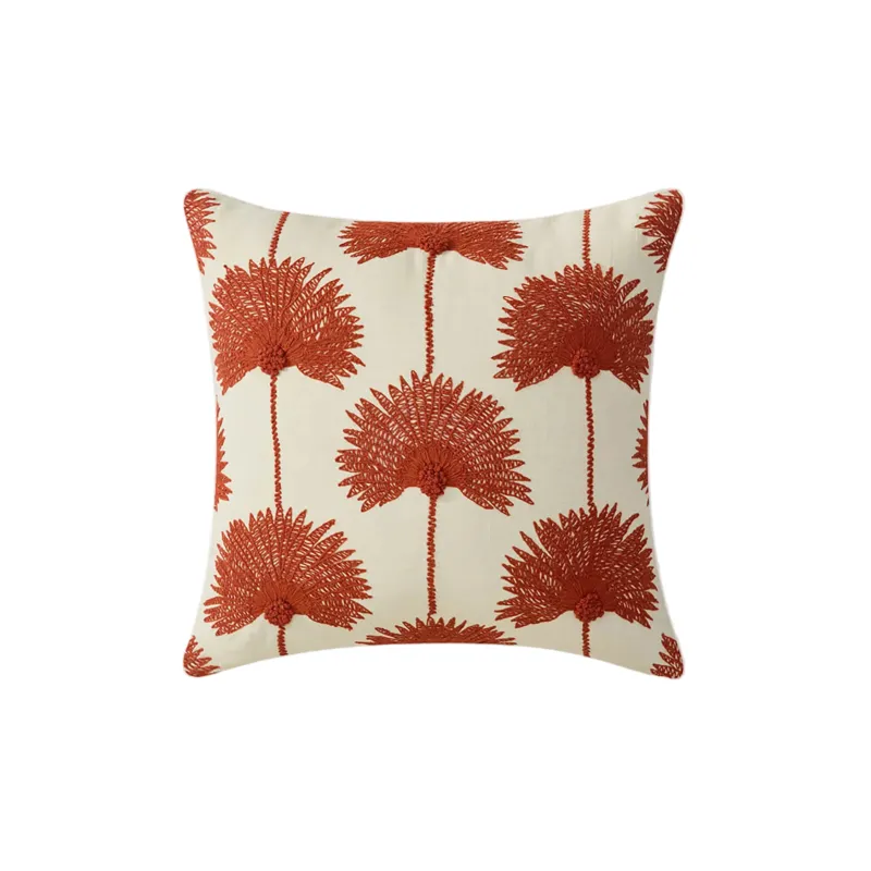 Palm Leaf Embroidered Throw Pillow