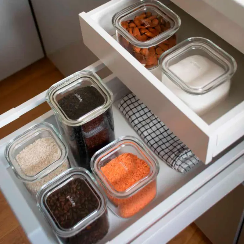 Recipientes con tapa de cristal y goma selladora Pebbly-