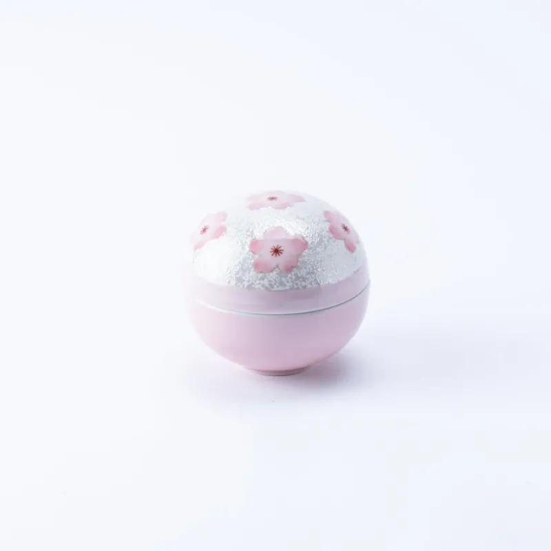 Tasei Kiln Lustrous Pink Sakura Arita Ware Candy Box with Lid - MUSUBI KILN - Quality Japanese Tableware and Gift