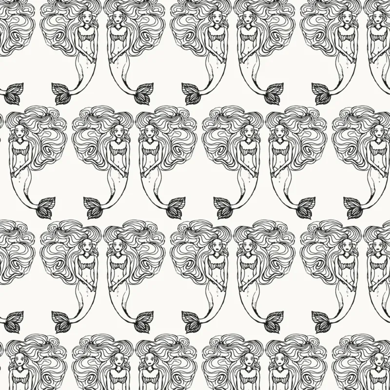 Block Print Mermaids Peel and Stick Wallpaper