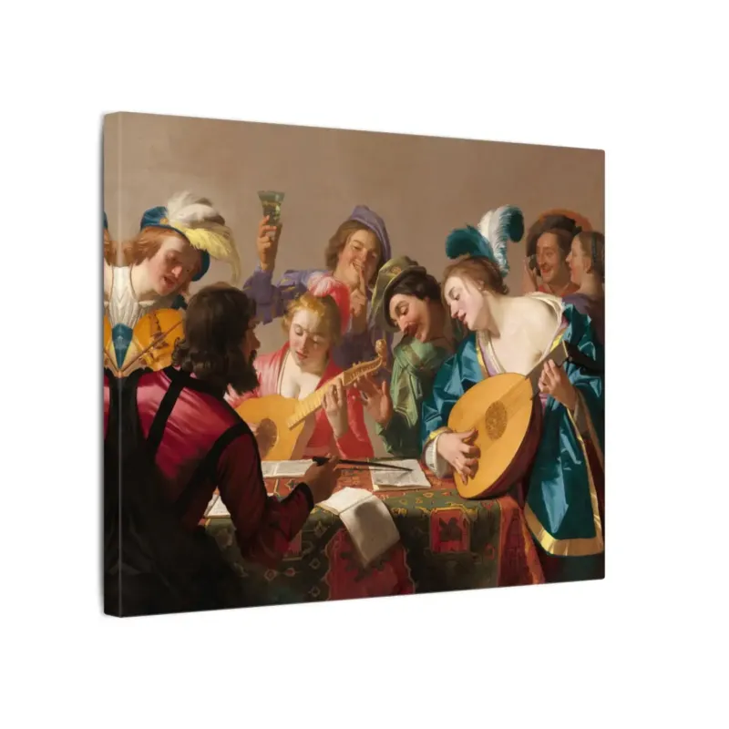 The Concert by Gerrit van Honthorst stretched canvas showing musicians gathered around open music books