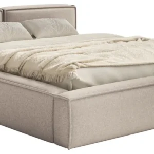 Gepolstertes Bett 160x200 cm Tilves Slim Low mit Stauraum, Metallrahmen, beiger Chenille