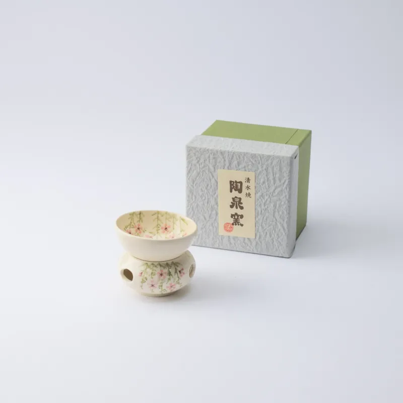 Tosen Kiln Sakura Kiyomizu Ware Sakazuki Flat Sake Cup with Stand - MUSUBI KILN - Quality Japanese Tableware and Gift