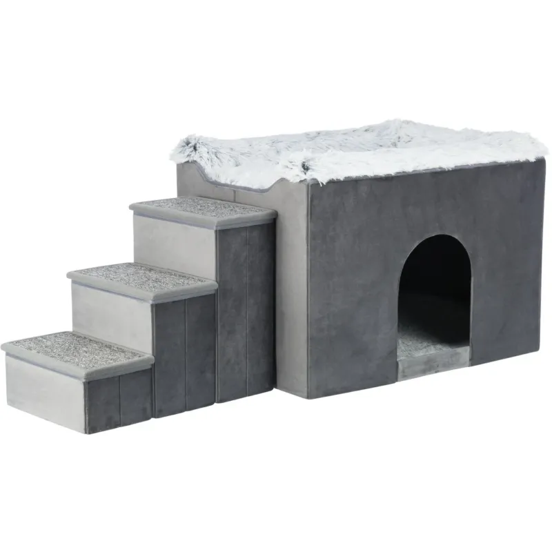 Hunde Beistellbett Harvey mit Treppe und Höhle