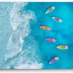 Paul Sinus Wandbild 120x80cm Luftaufnahme Strand Blau Meer Wellen Vogelperspektive Boote
