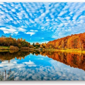 Paul Sinus Wandbild 120x80cm See blauer Himmel Wald Natur Cirrus Wolken Herbst