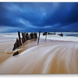 Paul Sinus Wandbild 120x80cm Strand Meer Horizont Schiffswrack Gewitterwolken