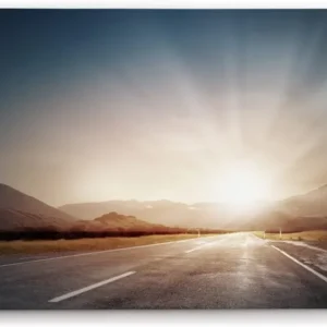 Paul Sinus Wandbild 120x80cm Straße Sonnenuntergang Berge Landschaft Sonnenstrahlen