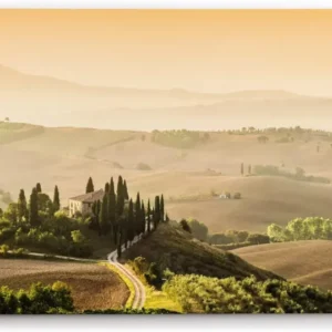 Paul Sinus Wandbild 120x80cm Toskana Landschaft Italien Finca Morgentau Grün