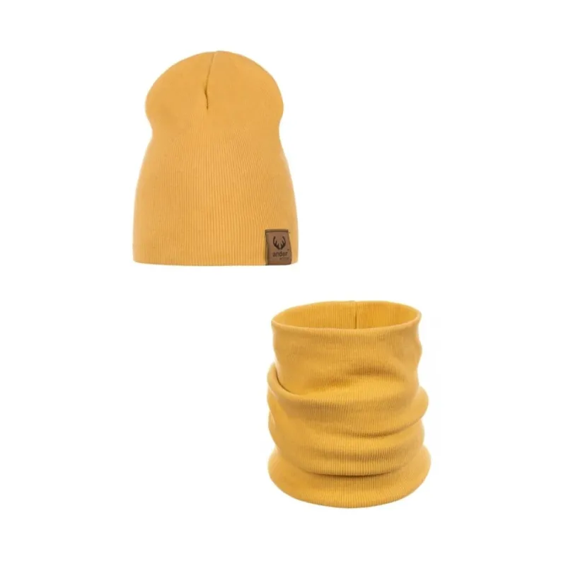Mütze und Loop Baumwollset 3-5 J gelb