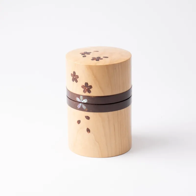 Yatsuyanagi Shell Inlay Sakura and Cypress Akita Cherry Bark Work Tea Canister - MUSUBI KILN - Quality Japanese Tableware and Gift